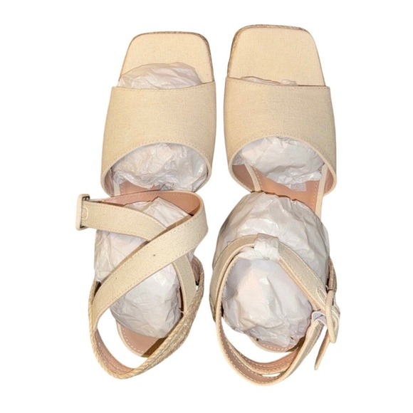 ShoeDazzle Tinlee Natural Recycled Linen Platform Wedge Sandals Mens 10 NEW - Picture 3 of 7